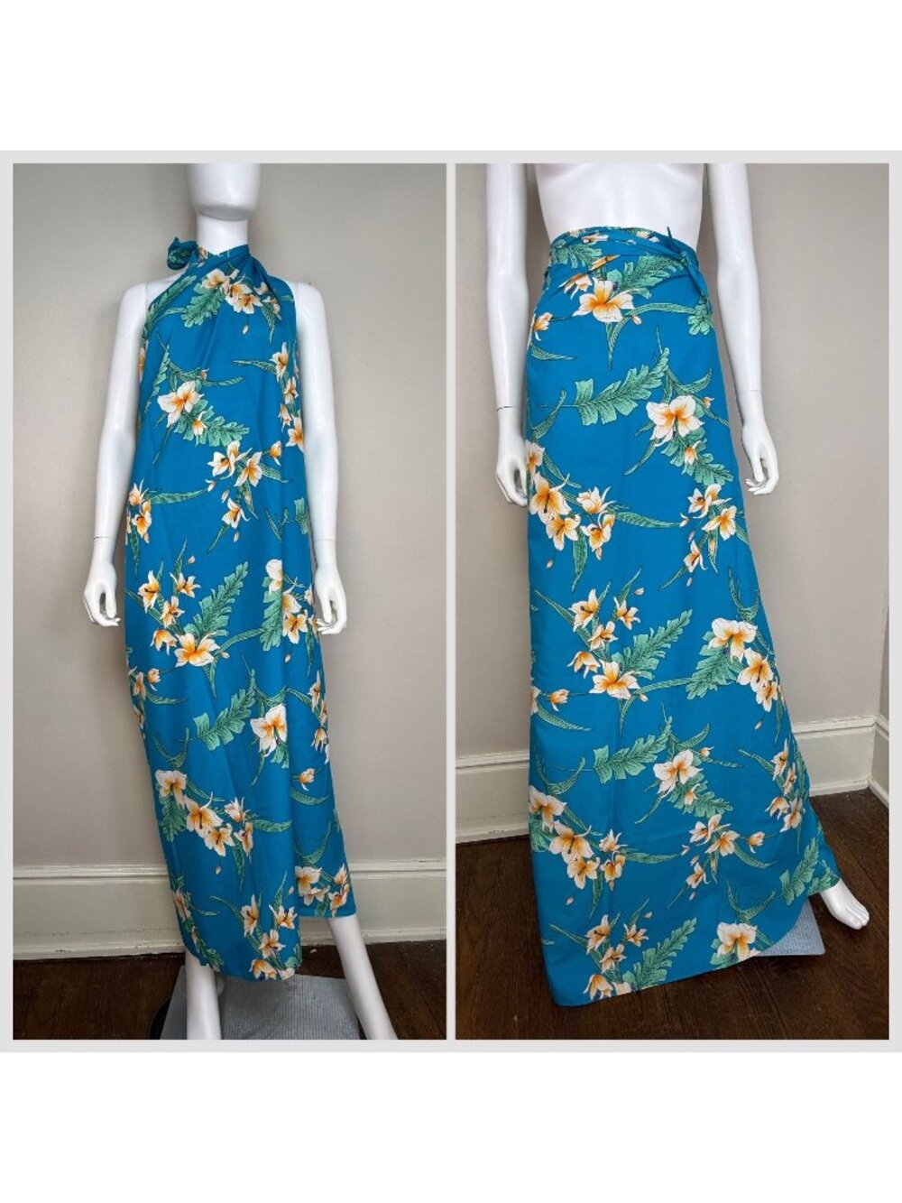 Vintage 1970s Hawaiian Halter Wrap Maxi Dress, Skirt, Hilo Hattie’s Pareau, New